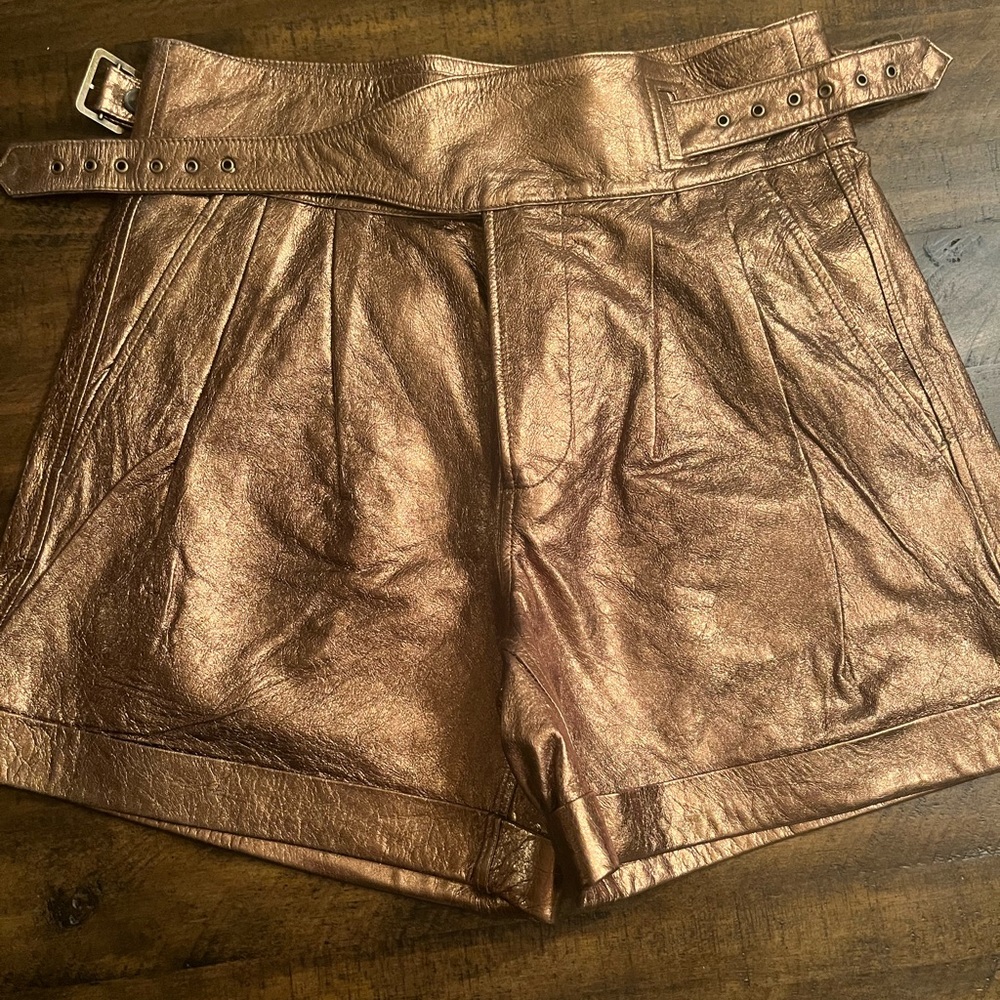 Leather metallic brown short
